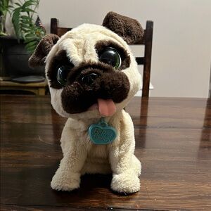 FurReal Friends Pet Pug Cream and Brown Plush Dog moves and barks with batteries